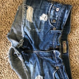 Distressed jean shorts